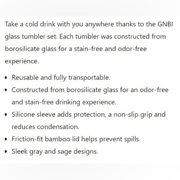 Glass Tumbler Set 16 Oz Sage & Gray Bamboo Lids With Straws Silicone Sleeves - Picture 4 of 8